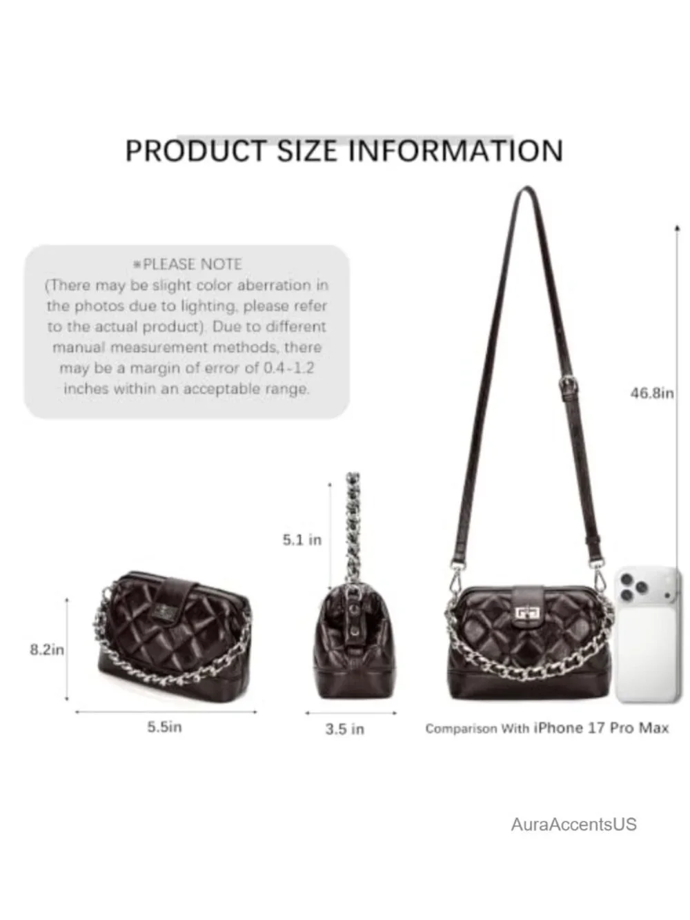 Mini Quilted Crossbody & Top Handle Bag, Vegan Leather with Detachable Chain